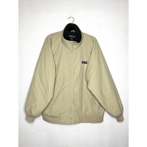 Lands End Men's XL‎ Bomber Jacket Coat Reg Beige Fleece Lined Zip Up 80's